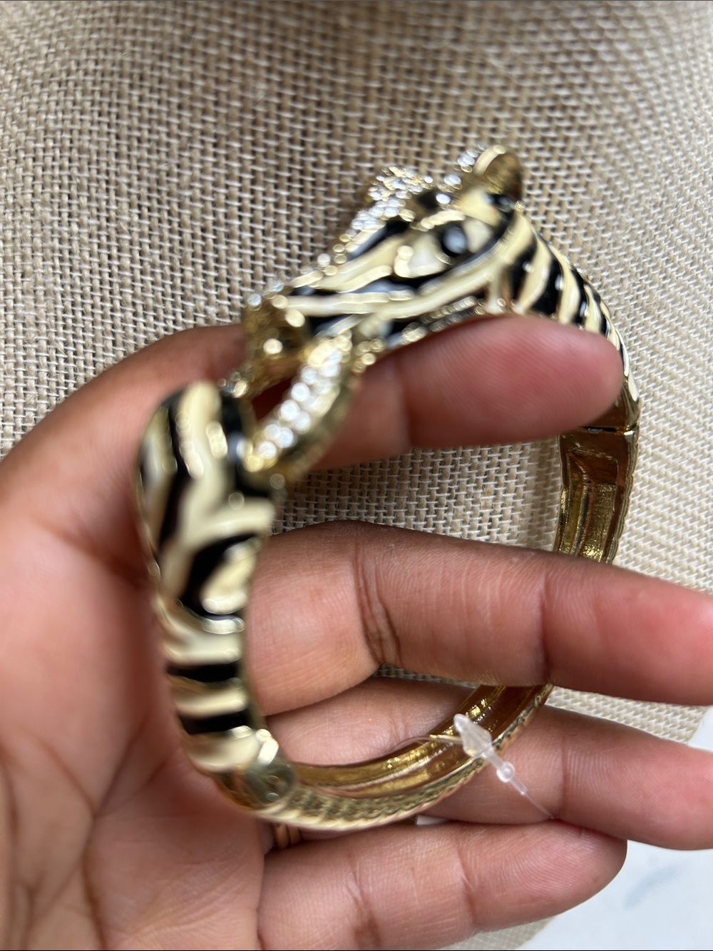 Gold Black Zebra-Pattern Reptile Bracelet โ Fashion Jewelry Accent